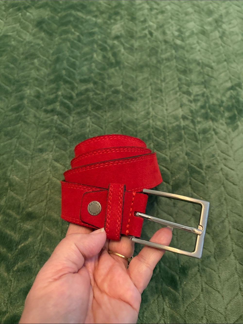 GP&Max Real Leather Belt Made In Italy Nickel Free Red Size 38-40